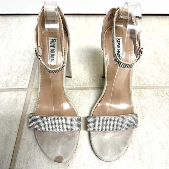 STEVE MADDEN Kalina Embellished Suede Ankle-Strap Sandals cream size 10M - Picture 5 of 10
